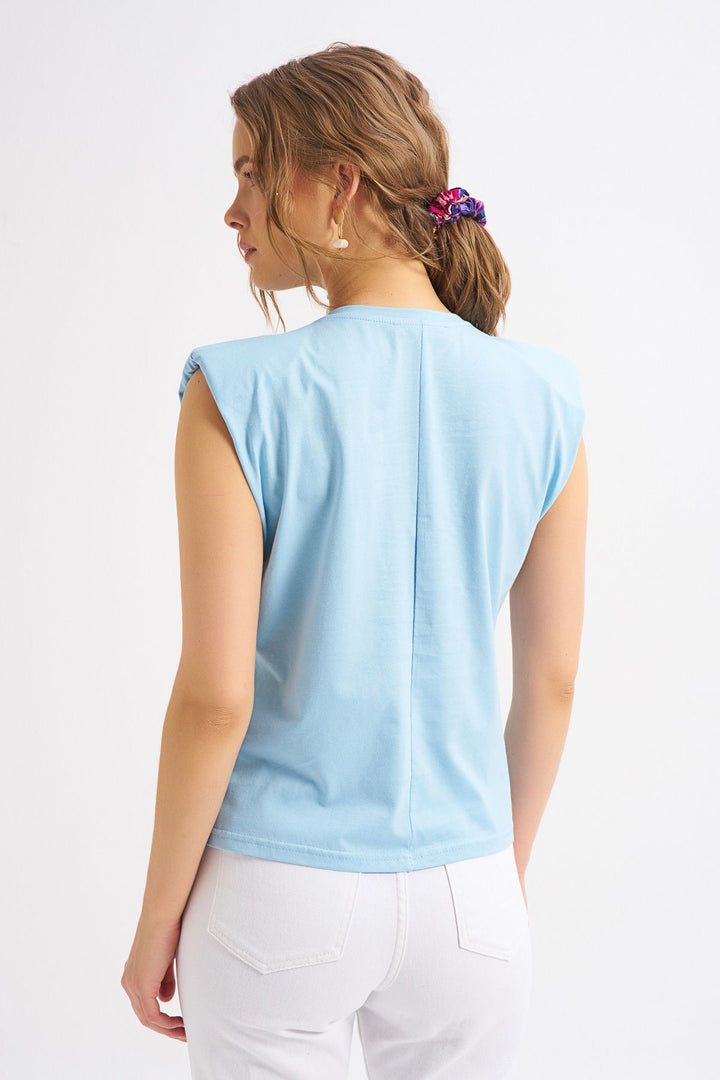 Padded Sleeveless Basic T-Shirt Blue