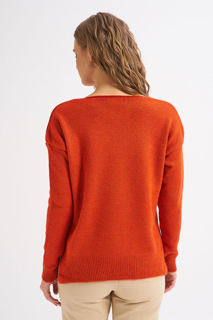 Side Slit V-Neck Jumper Orange