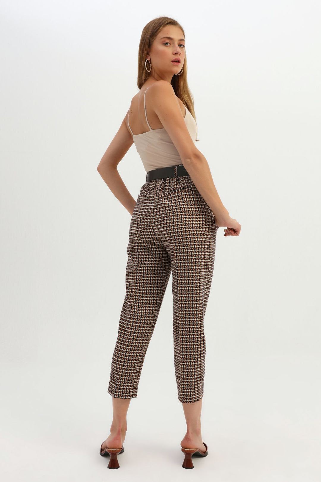 Striped Belted Trousers Brown
