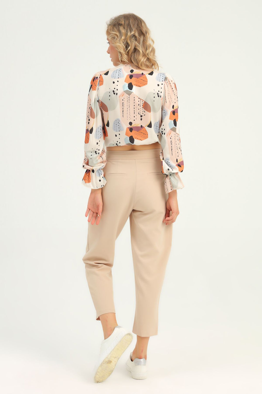 Pileli Yüksek Bel Pantolon Bej