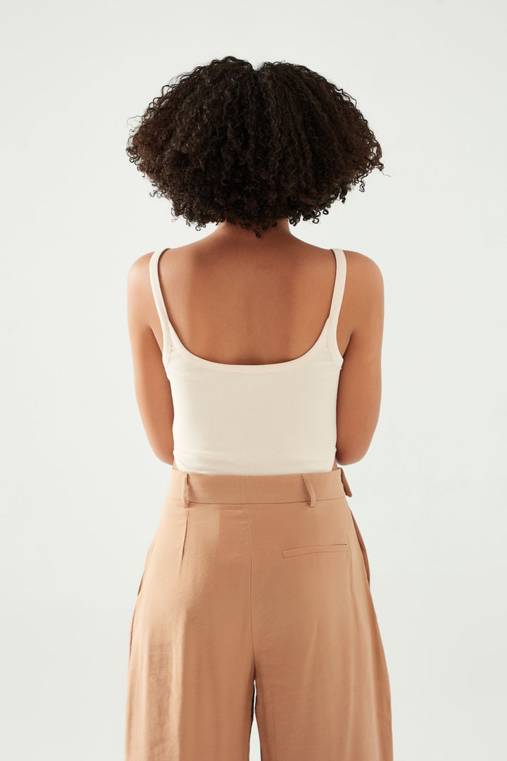 Strap Decollete Bodysuit Beige