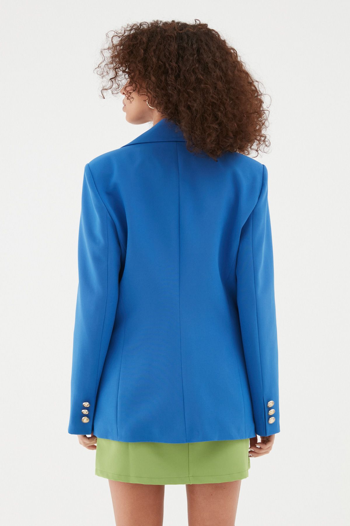 Button Detailed Blazer Jacket Sax