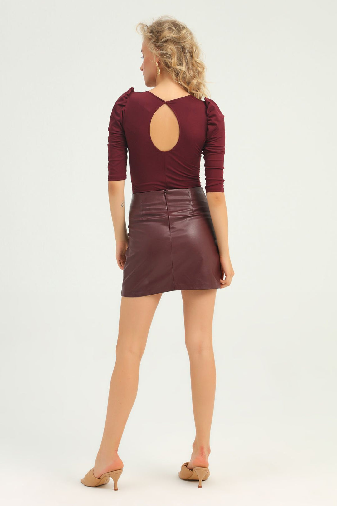 Envelop Leather Mini Skirt Claret Red