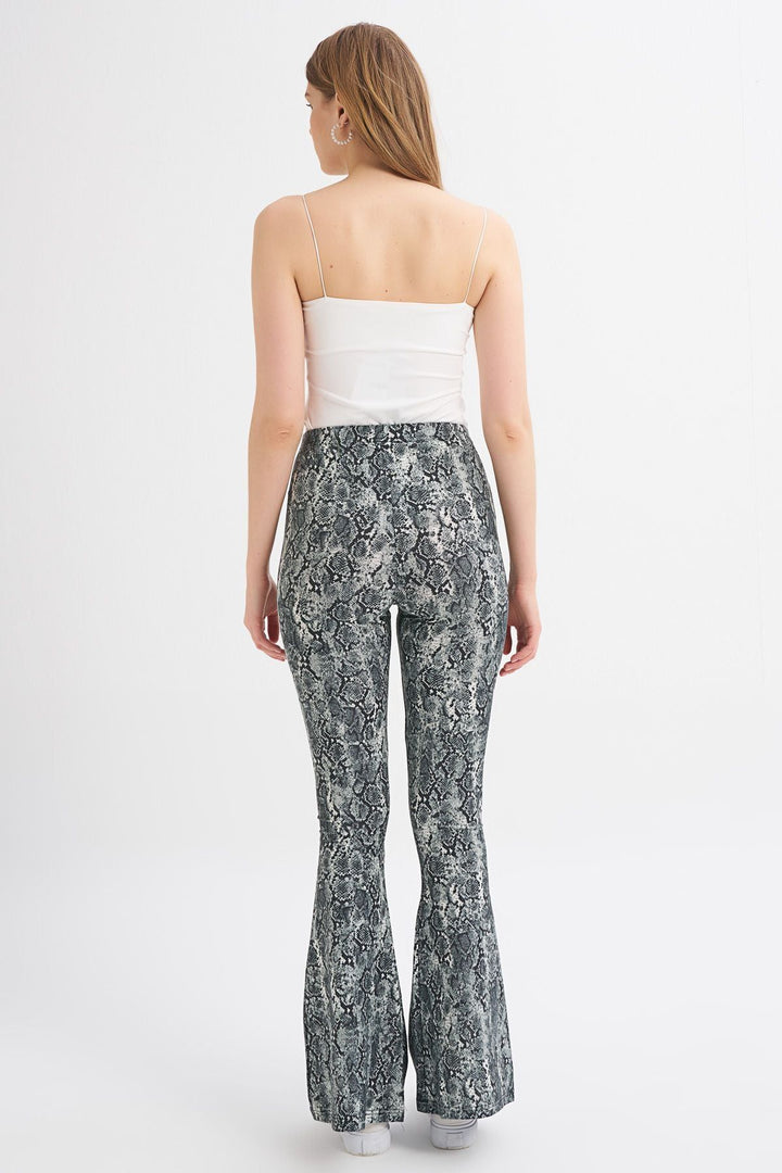 Desenli İspanyol Paça Pantolon Gri