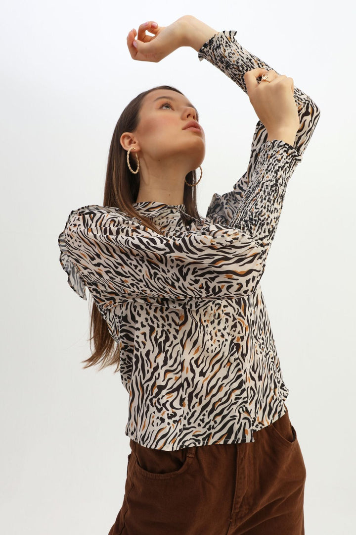 Patterned Sleeves Gipeli Shirt Beige