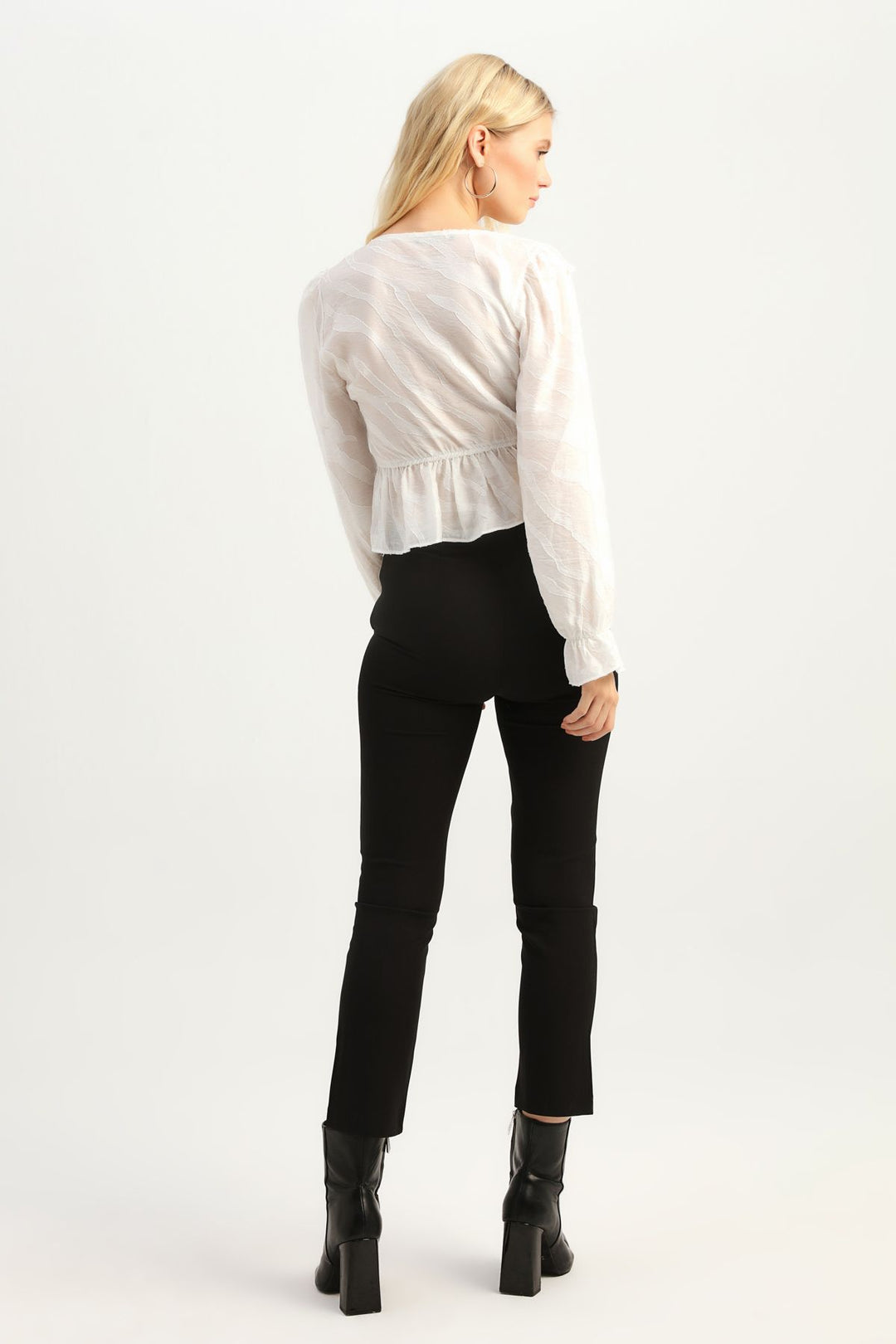 Ruffle V Neck Blouse Ecru