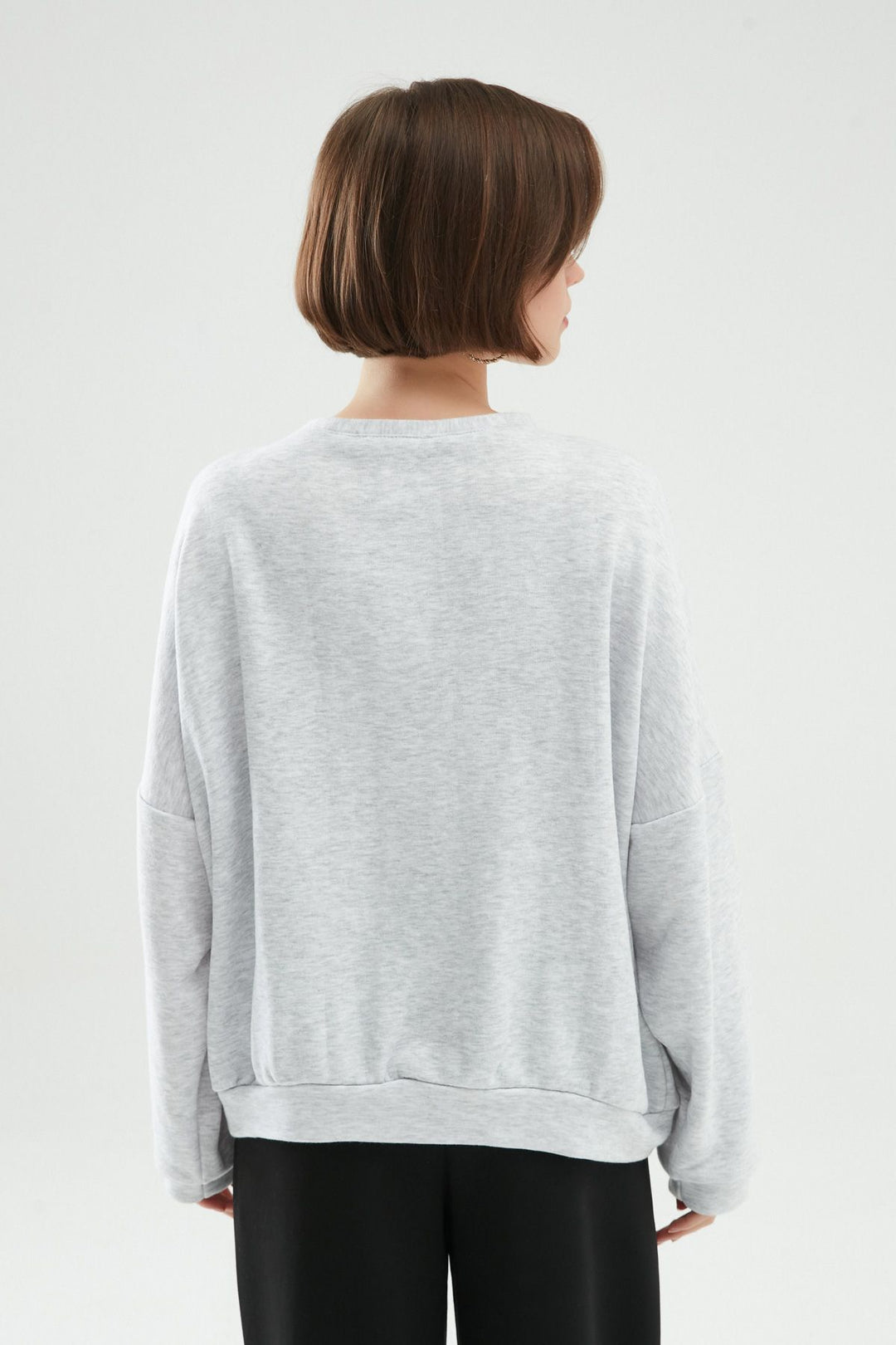 Baskılı Oversize Sweatshirt Açık Gri