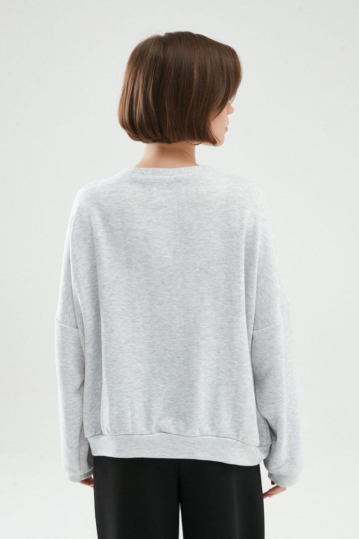 Baskılı Oversize Sweatshirt Açık Gri