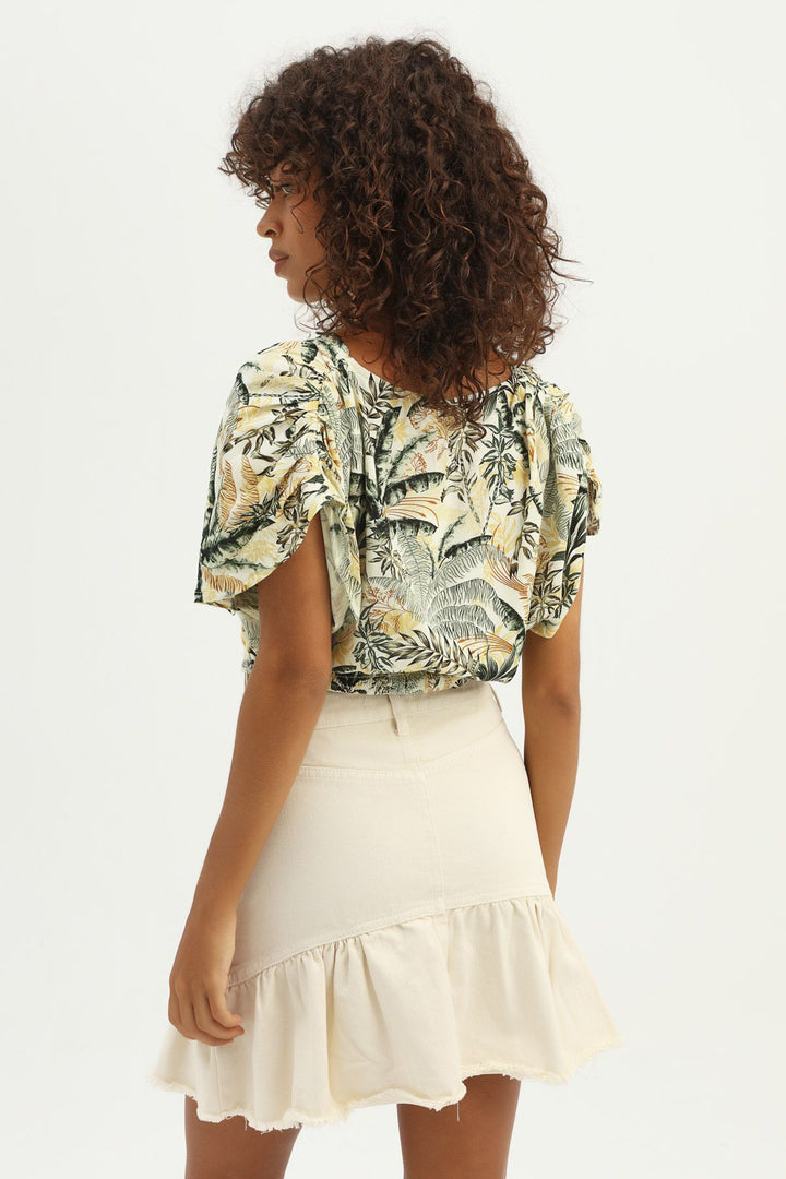 Etek Ucu Pile Detaylı Kot Etek Kemik