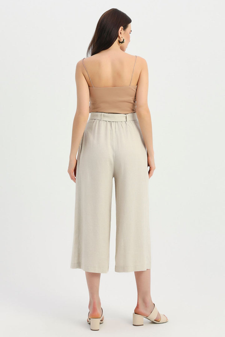 Kemerli Keten Pantolon Naturel