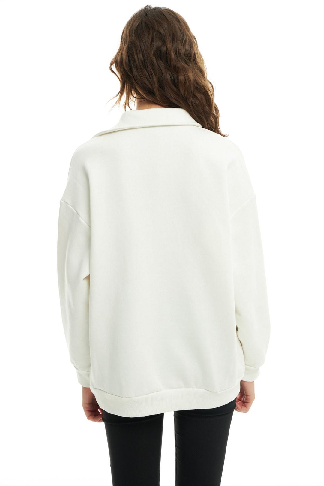 Kangaroo Pocket Polo Neck Sweatshirt Ecru