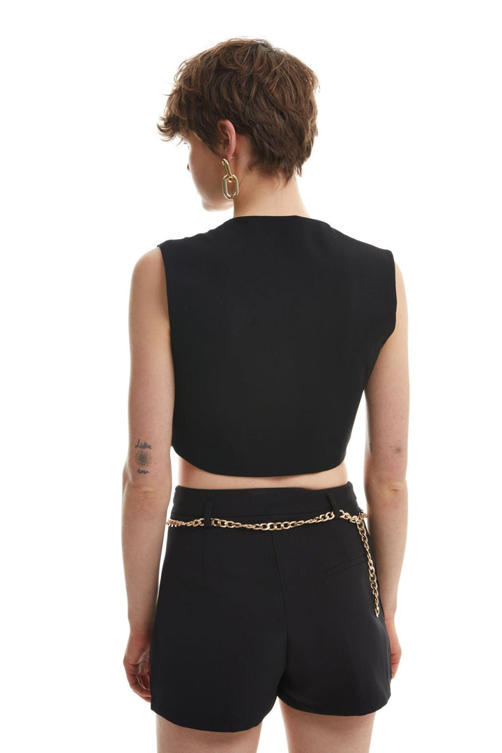 Buttoned Short Vest Black