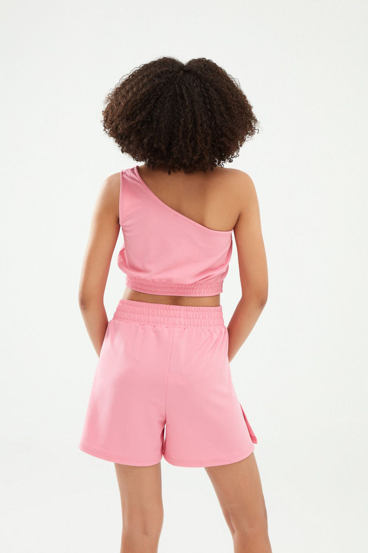 One Shoulder Crop Blouse Candy Pink