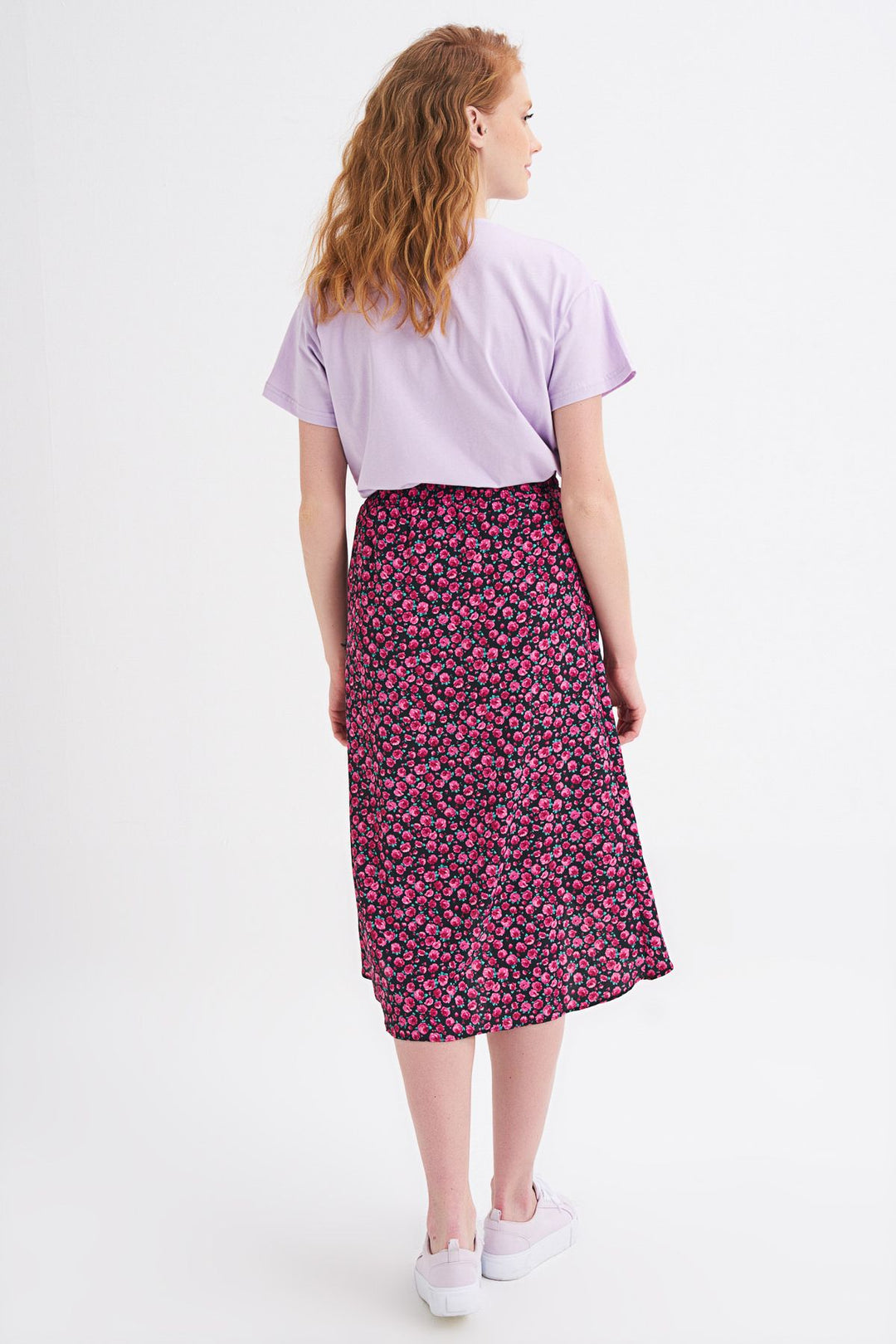 Crispy Floral Pattern Wrapped Skirt Fuchsia