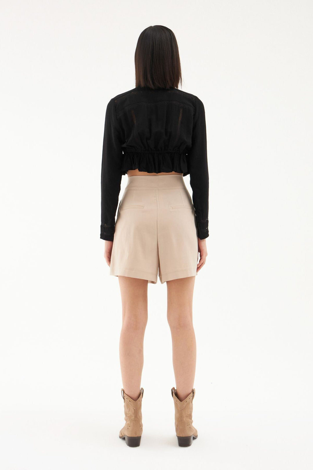 High Waist Pleat Detailed Shorts Stone
