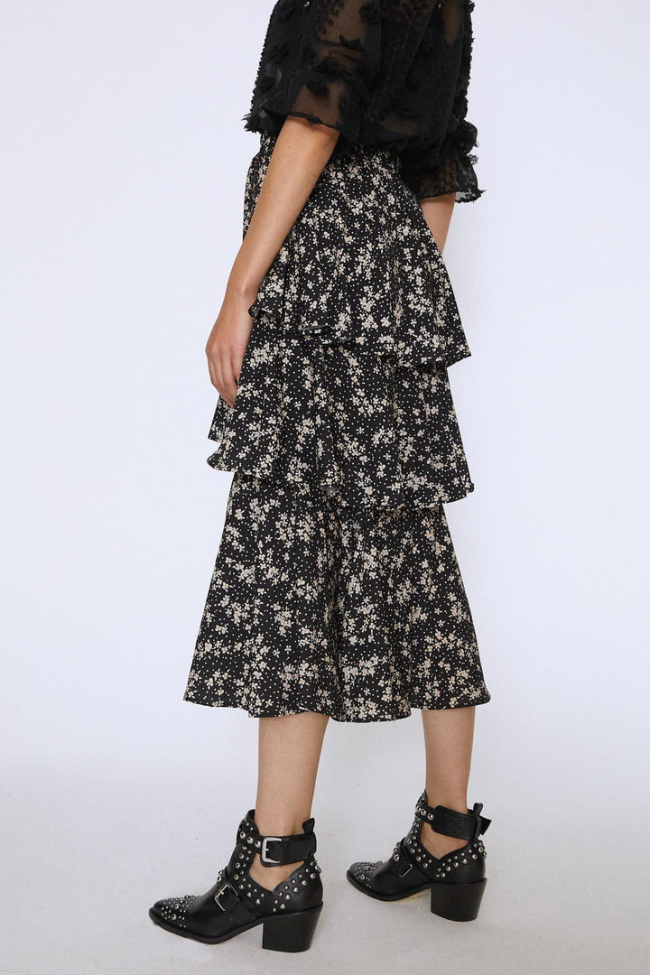 Floral Patterned Layered Skirt Black
