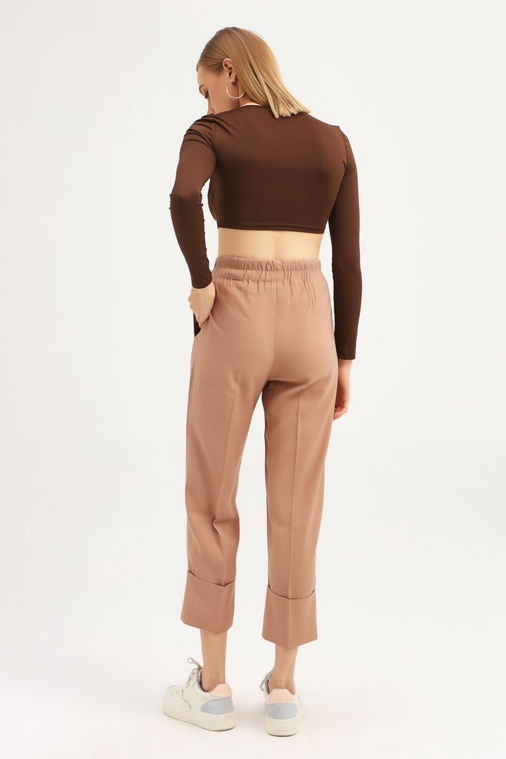 Beli Lastikli Duble Paça Pantolon Camel