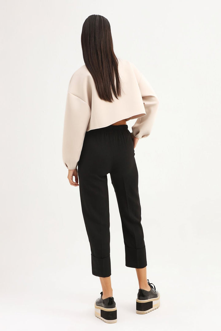Beli Lastikli Duble Paça Pantolon Siyah