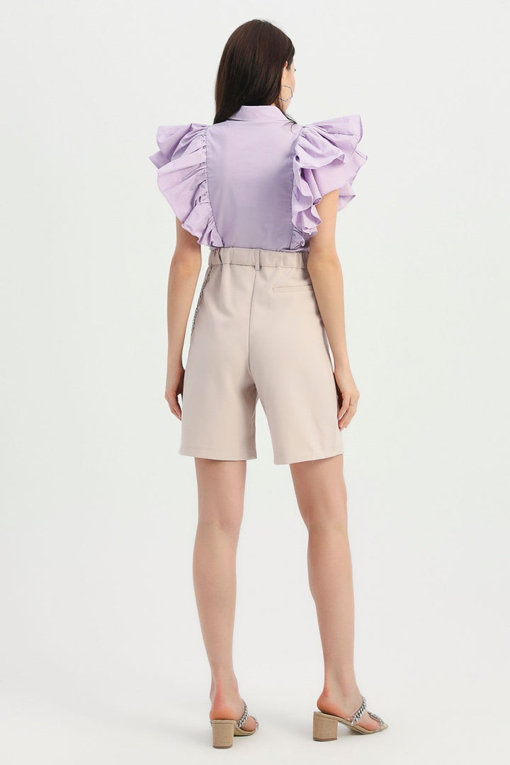 Chain Detailed High Waist Shorts Beige