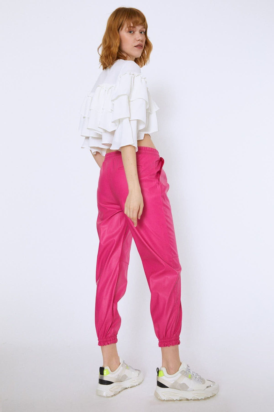 Fırfırlı Crop Bluz Ekru