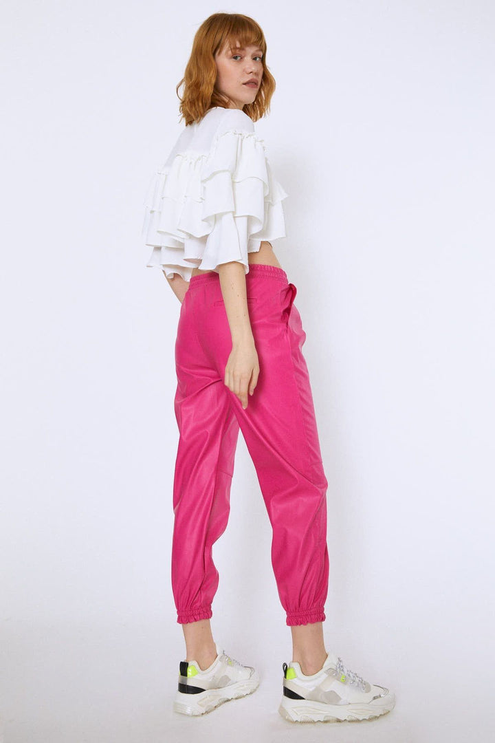 Fırfırlı Crop Bluz Ekru