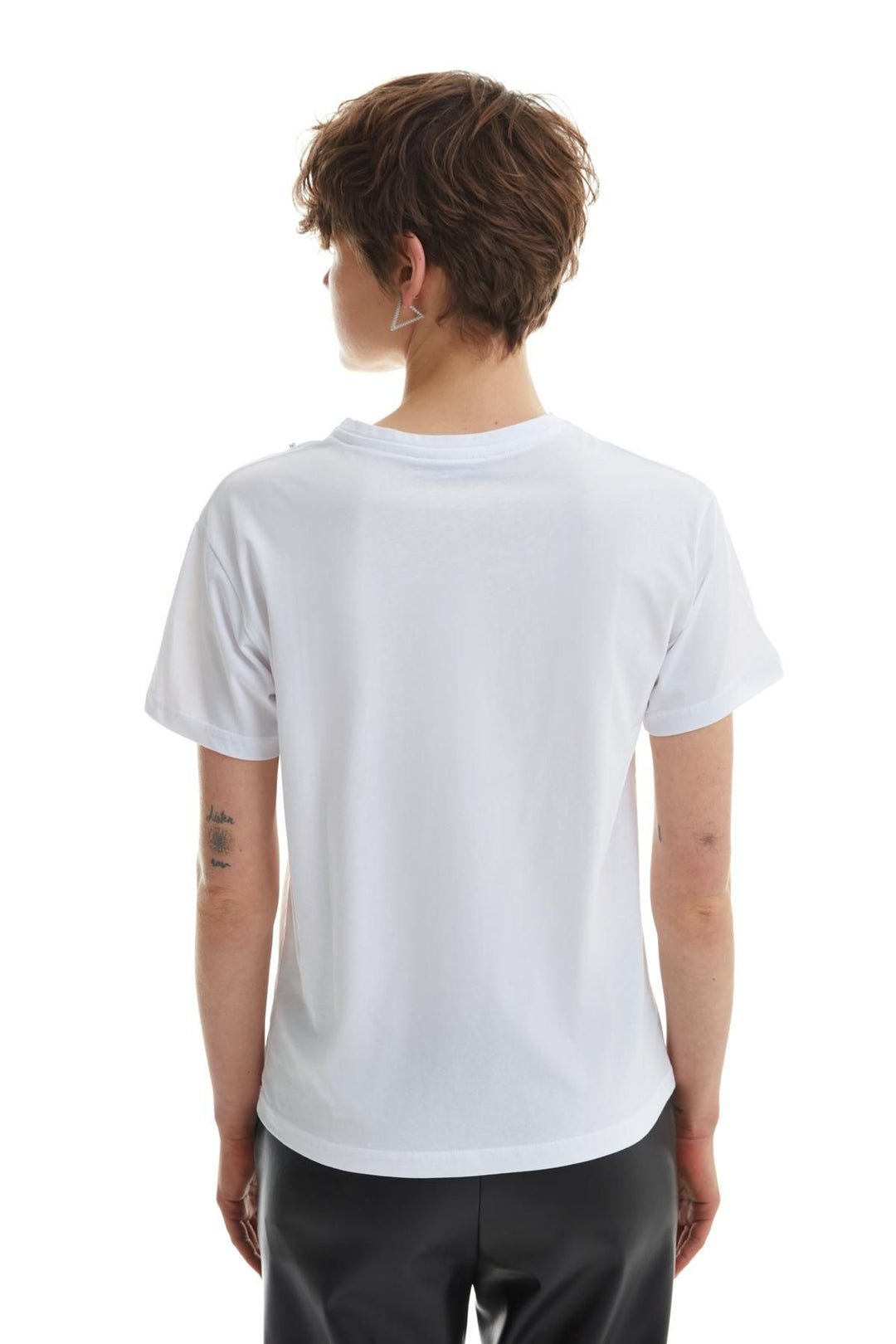 Stone Detailed Crew Neck T-Shirt White