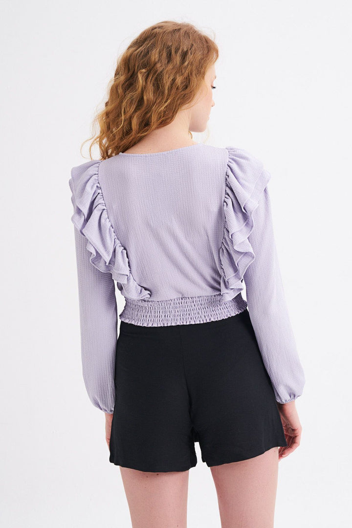 Ruffled Crop Blouse with Waist Gippe Lilac
