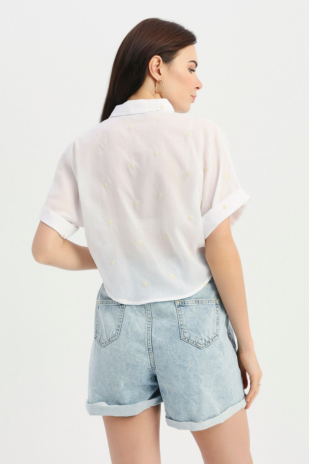 Front Tie Embroidered Shirt Beige