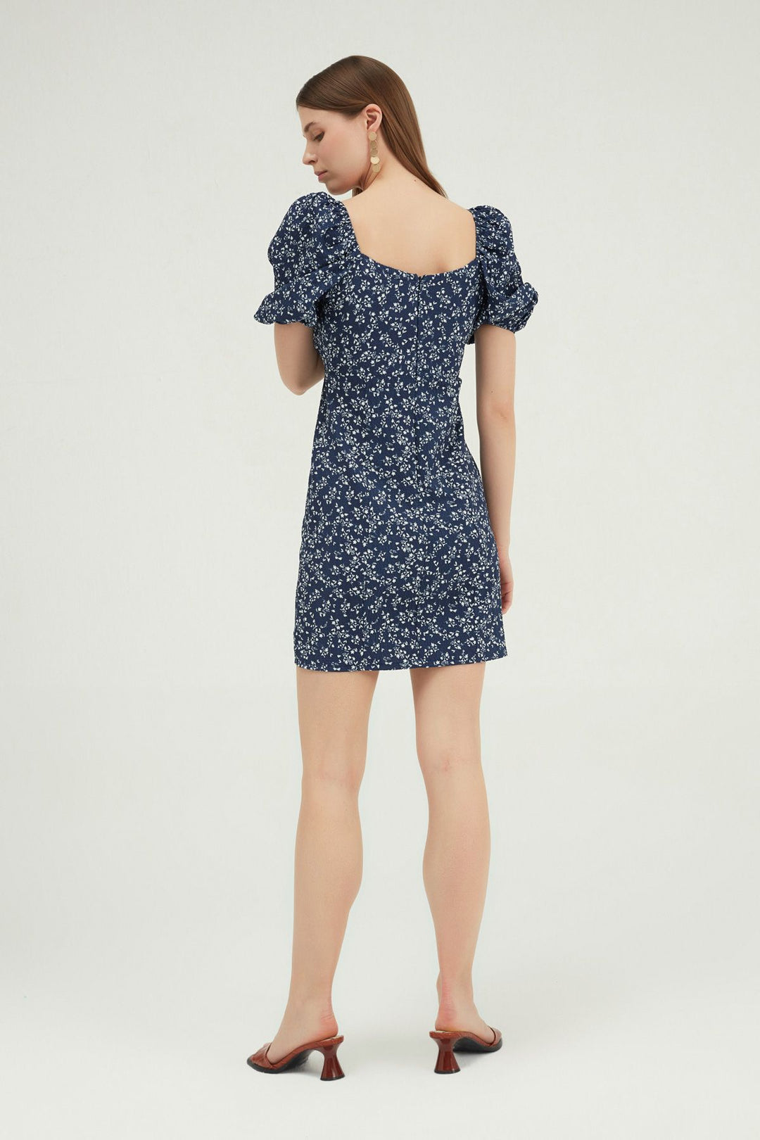 Patterned Watermelon Sleeve Mini Dress Indigo