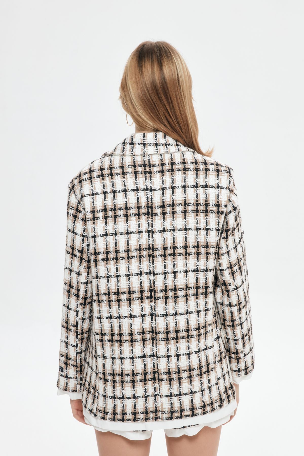 Garni Detailed Tweed Blazer Jacket Beige