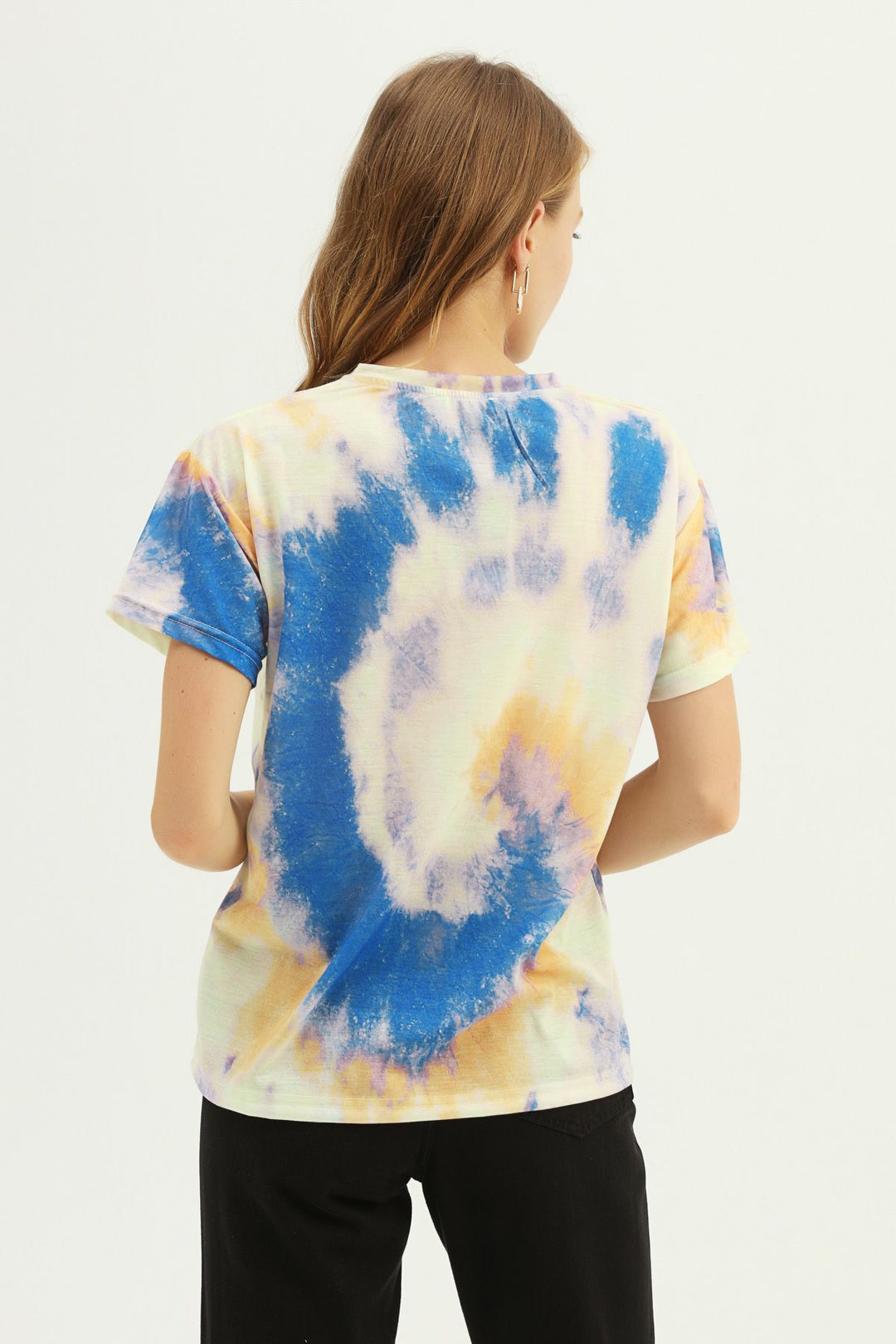 Desenli Baskılı Tişört İndigo