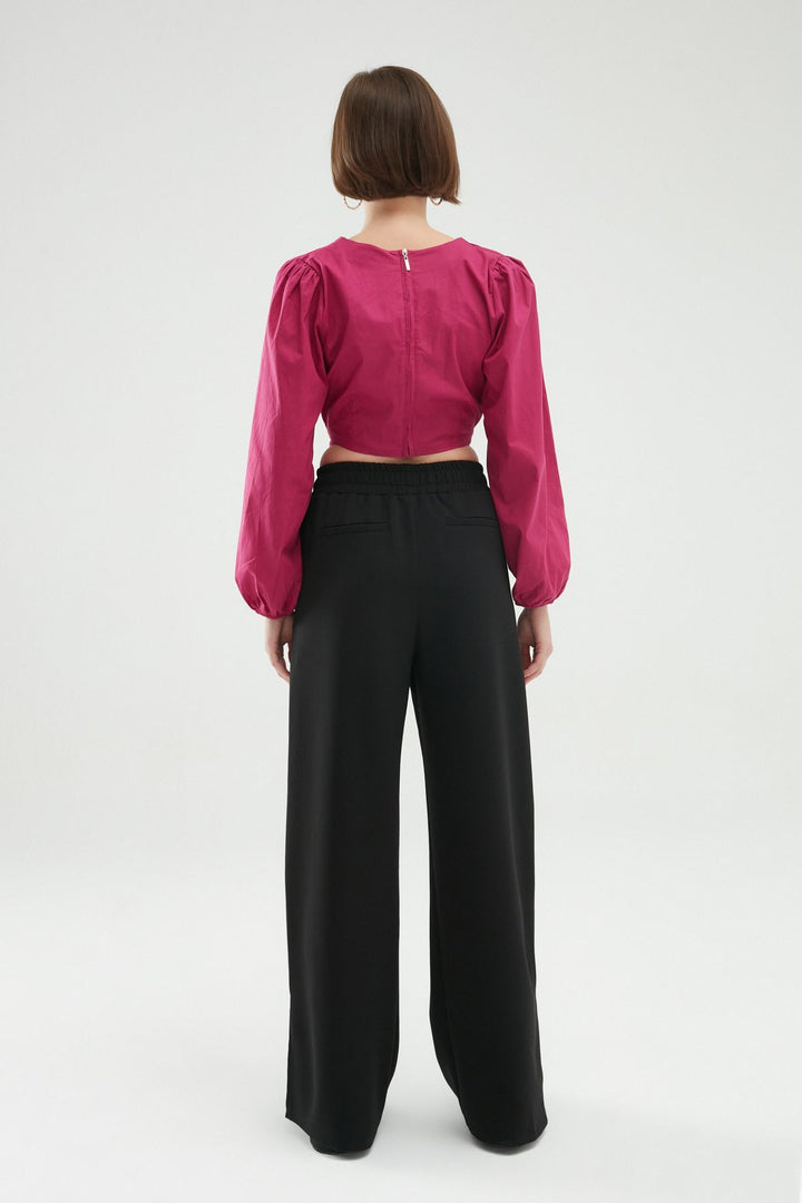 Beli Lastikli Yırtmaçlı Pantolon Siyah