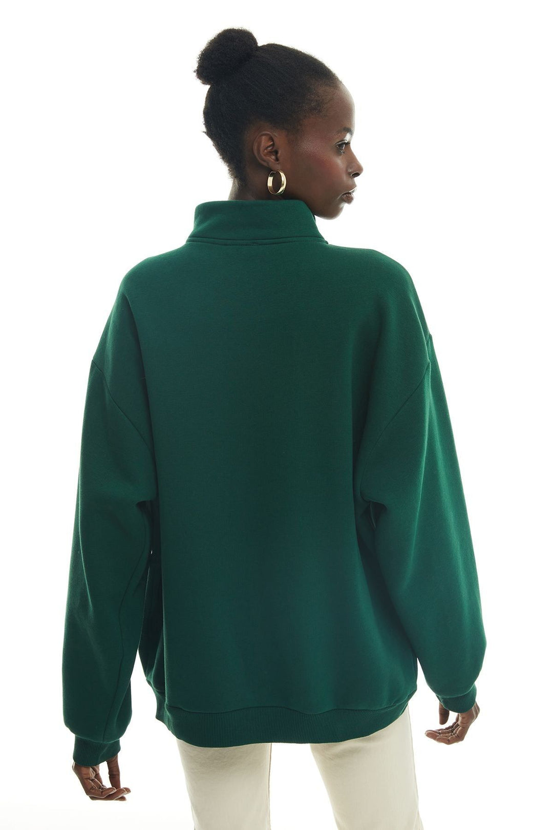 Zipper Collar Printed Sweatshirt Dark Green