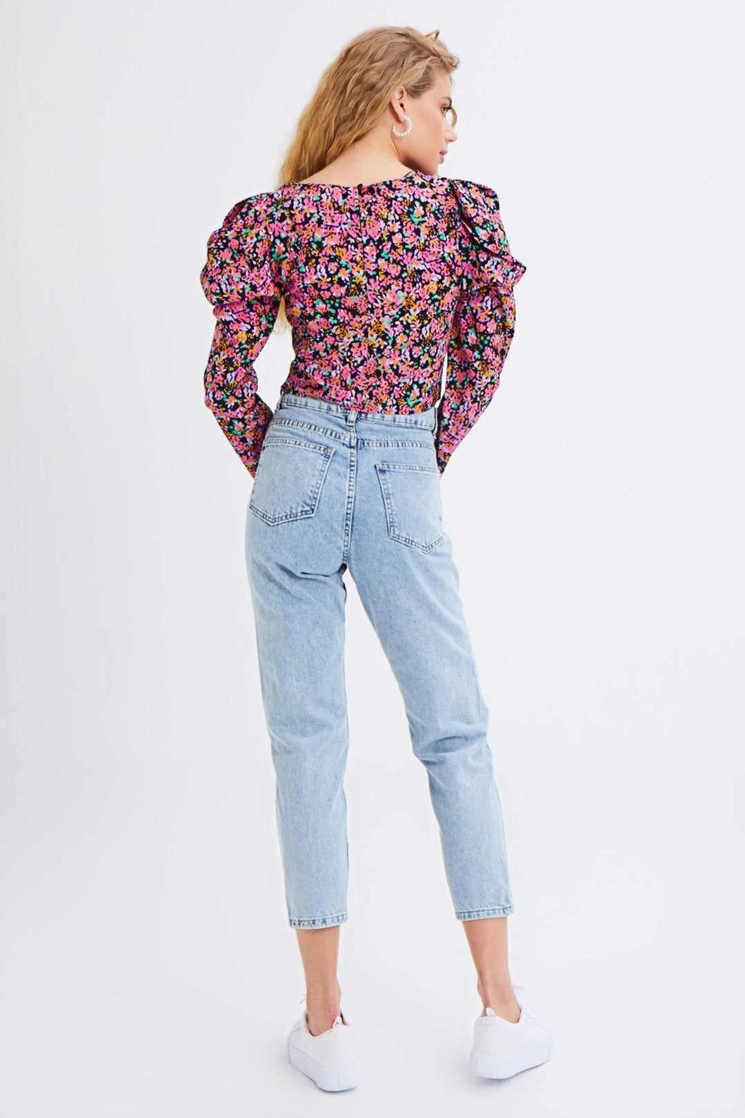 Desenli Karpuz Kol Bluz Fuşya