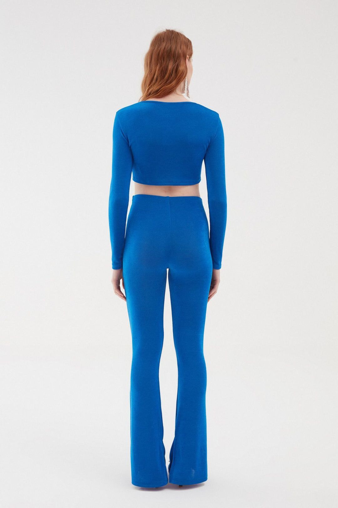 Dokulu Bol Paça Pantolon Mavi