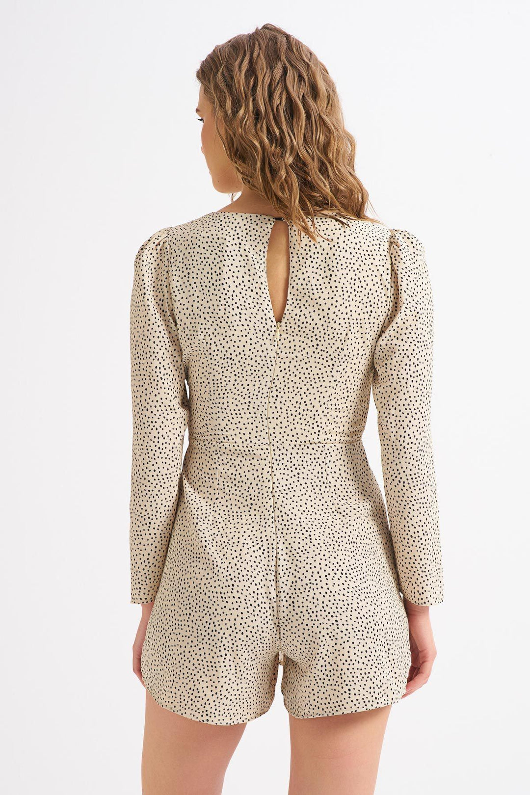 Patterned Double Breasted Jumpsuit Beige