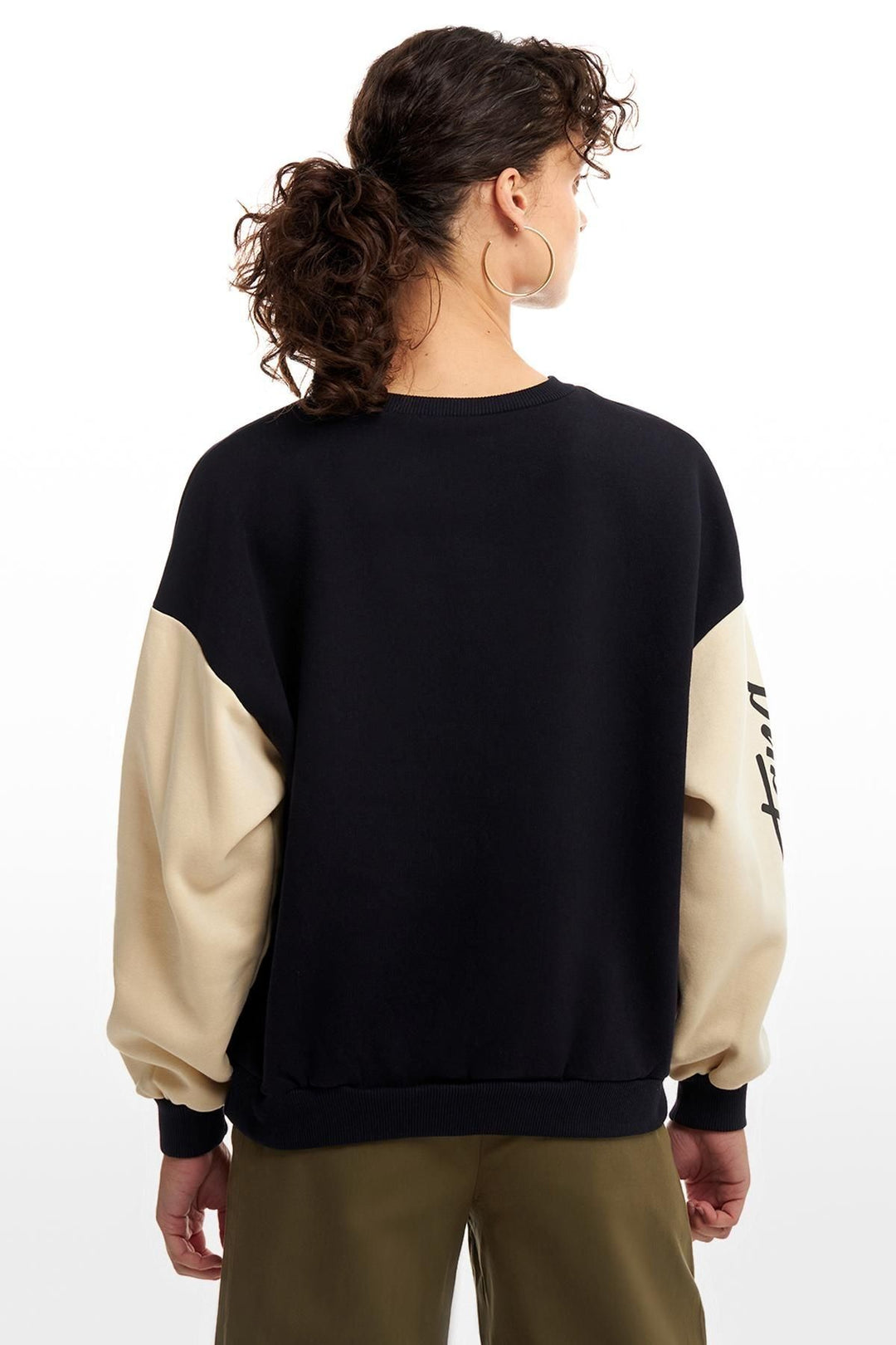 Sleeve Printed Sweatshirt Navy