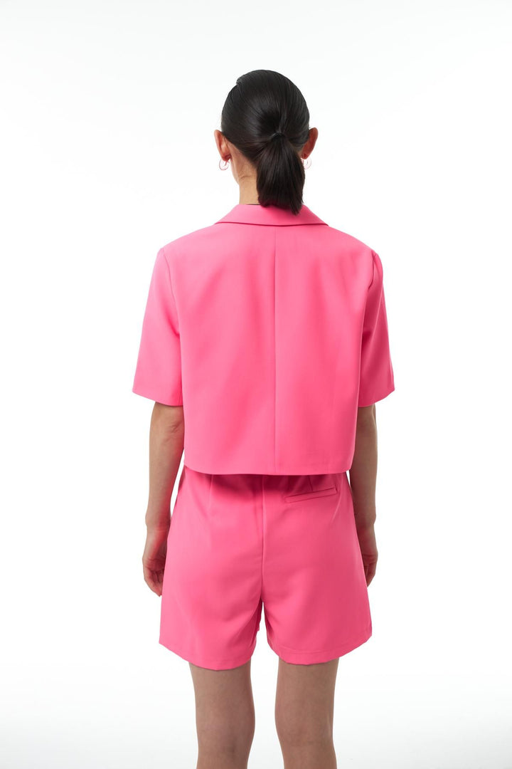 Short Sleeve Crop Blazer Jacket Neon Pink
