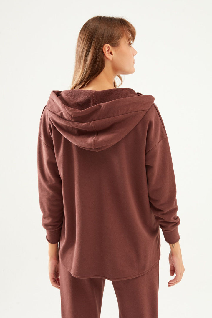 Kapüşonlu Oversize Sweatshirt Koyu Kahve