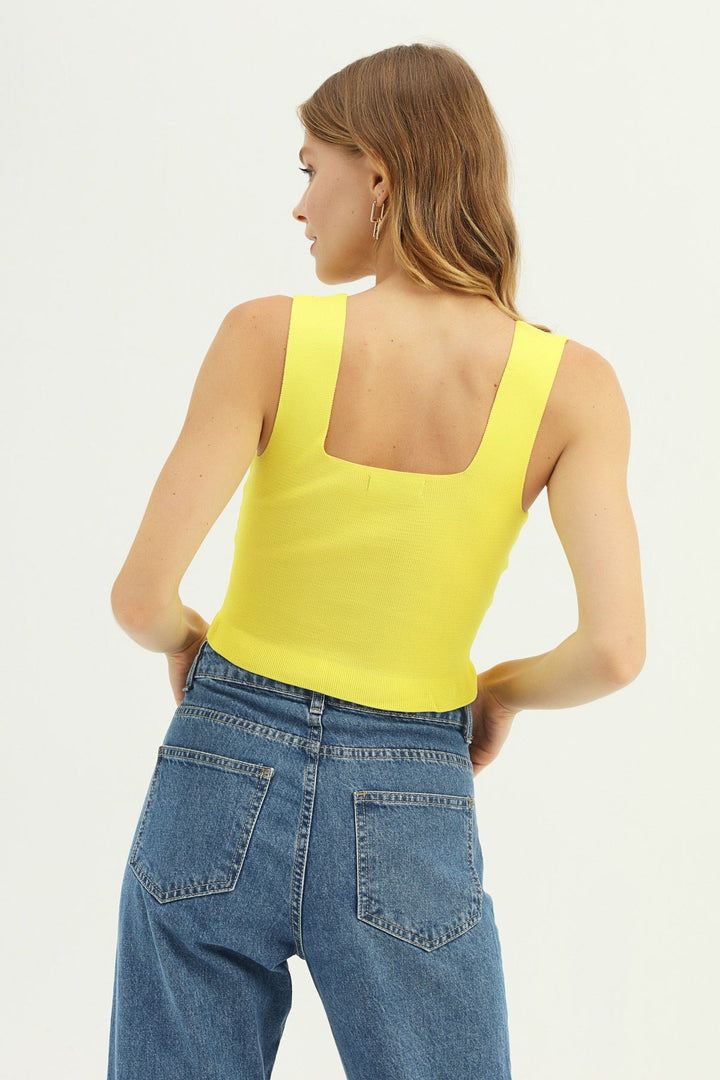 Askılı Ucu Fırfırlı Triko Sarı