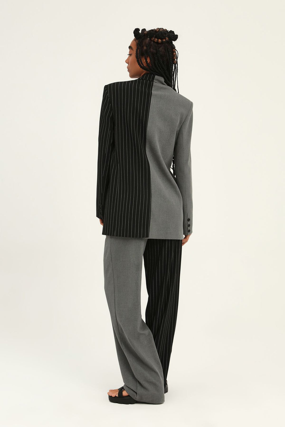 İki Renkli Kruvaze Ceket Gri