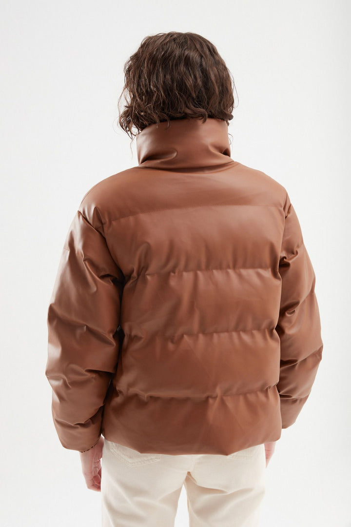 Leather Inflatable Coat Tan
