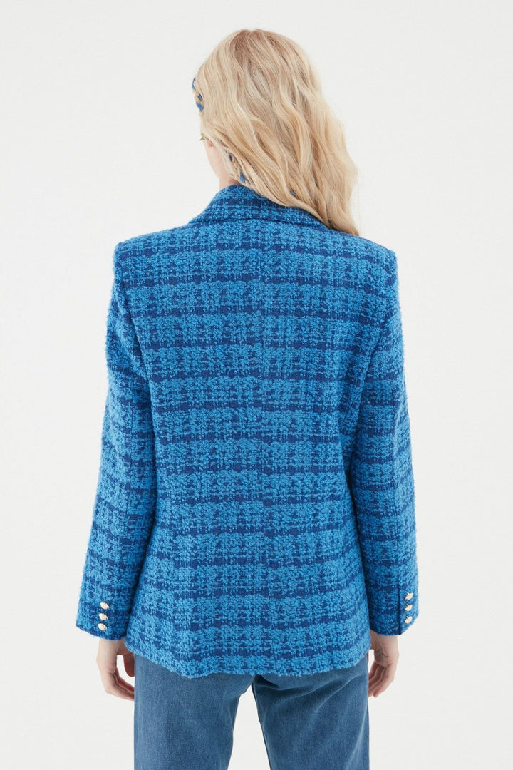 Kruvaze Tüvit Blazer Ceket Sax