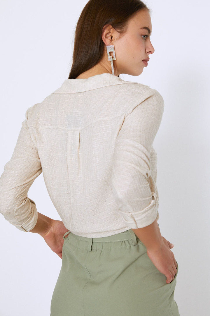 Truvakar Kol Beli Bağlamalı Keten Gömlek Naturel