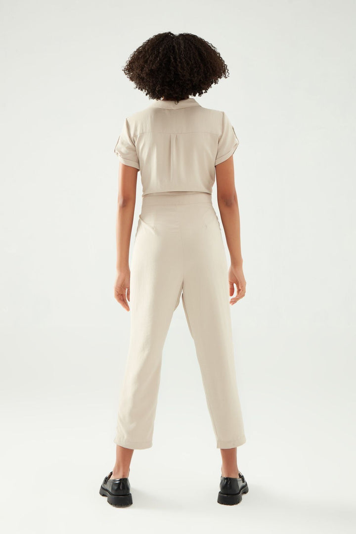 Double Breasted Collar Jumpsuit Stone