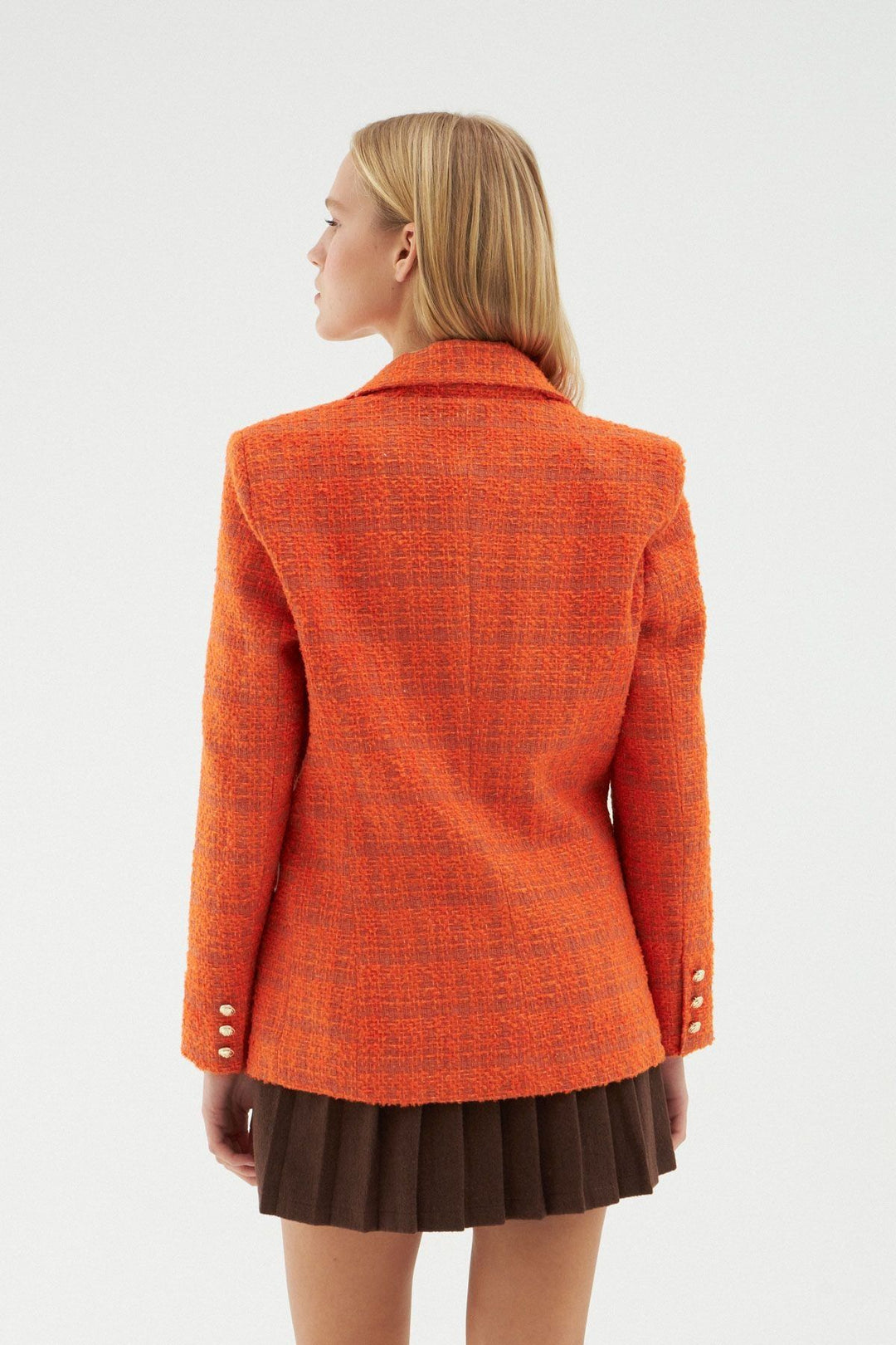 Kruvaze Tüvit Blazer Ceket Turuncu