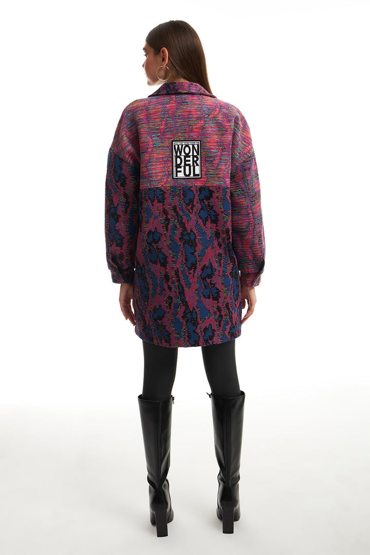 Embroidered Back Patterned Coat Fuchsia