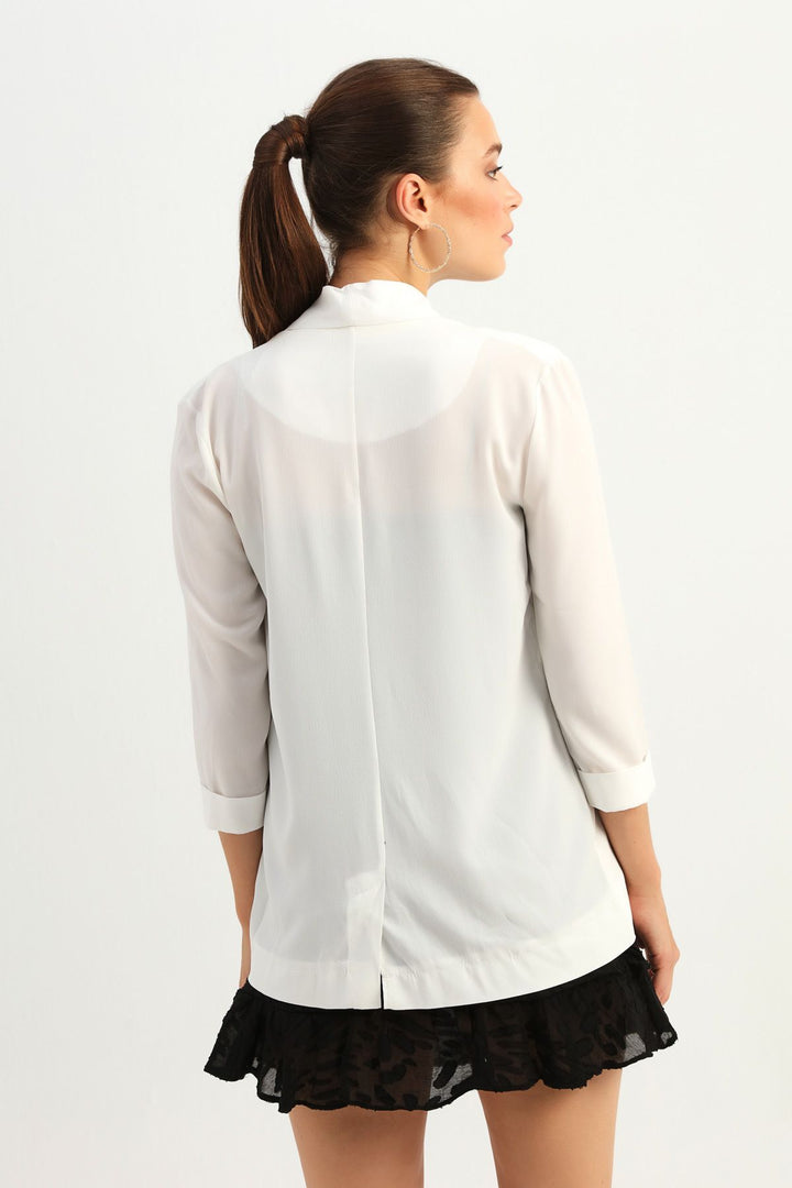 Şal Yaka Fileto Cepli Ceket Ekru