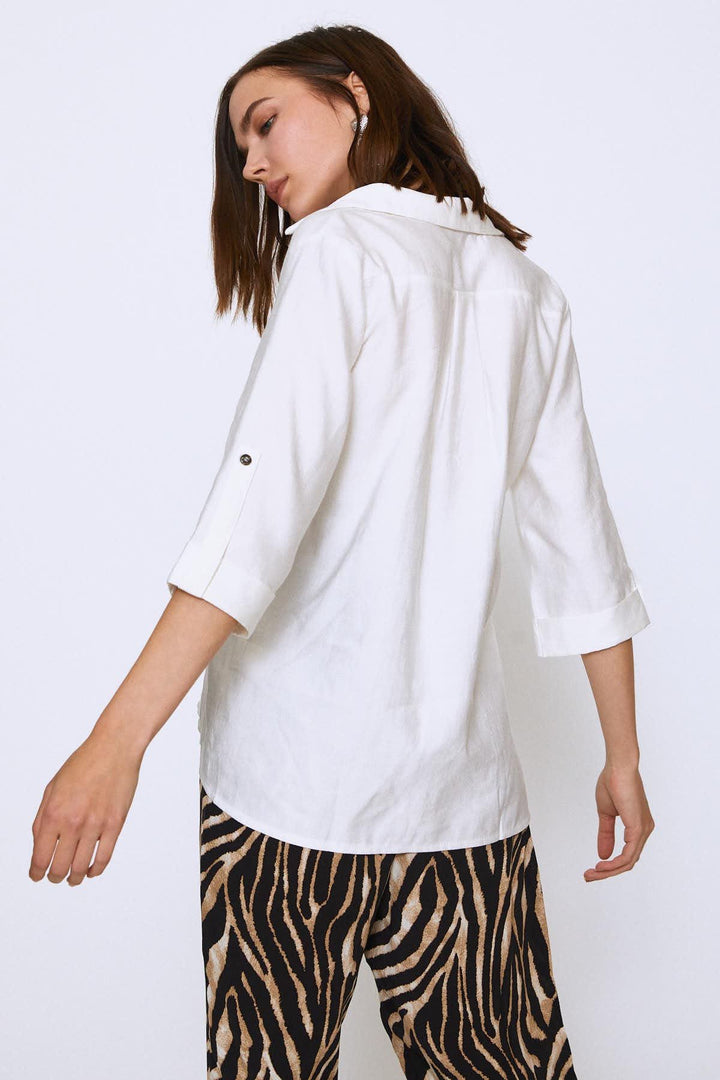 V-Neck Three Quarter Sleeve Shirt Ecru