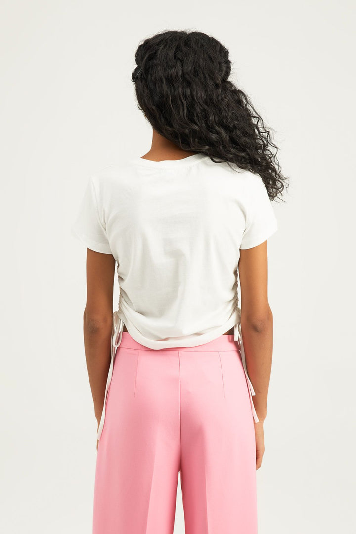 Embroidered Ruffle Detailed T-Shirt White